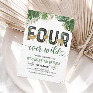 Four ever wild Safari Animals Birthday Invitation