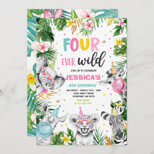 Four Ever Wild Safari Birthday Party Animals Invitation