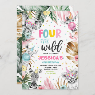 Four Ever Wild Safari Birthday Party Animals Invitation