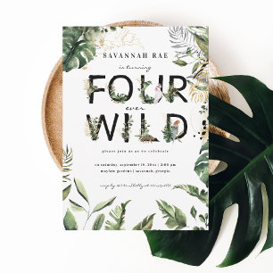 Four Ever Wild Tropical Greenery 4th Birthday  Invitation