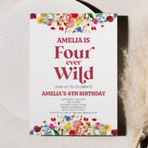 Four Ever Wild Wildflower 4th Birthday Party Invitation