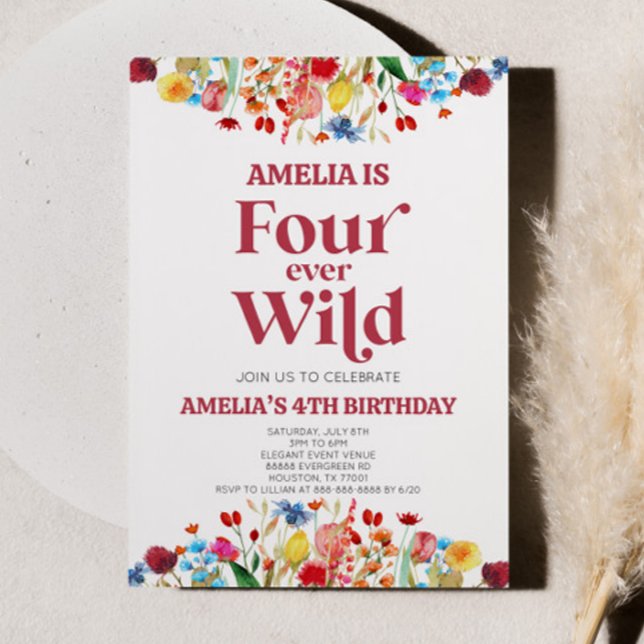 Four Ever Wild Wildflower 4th Birthday Party Invitation (Creator Uploaded)