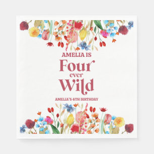 Four Ever Wild Wildflower 4th Birthday Party Napkin