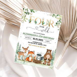 Four Ever Wild Woodland 4th Birthday Invitation
