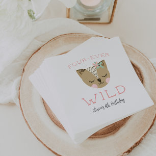 Four-Ever Wild Woodland Boho Kids Birthday Party Napkin