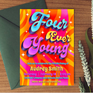 Four Ever Young 4th Birthday Invitation