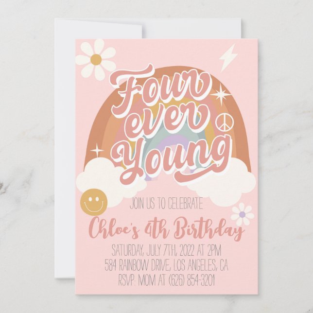 Four Ever Young Rainbow Invitation (Front)