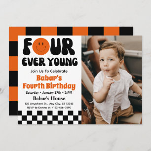 Four Ever Young Retro Boy 4th Birthday  Invitation