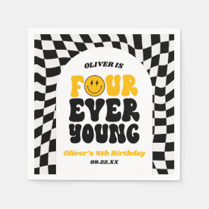 Four Ever Young Retro Fourth 4th Birthday Party Napkin