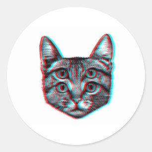 Four eyed cat illustration classic round sticker