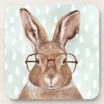 Four-Eyed Forester | Bunny Rabbit Coaster<br><div class="desc">This watercolor print features a bunny wearing eyeglasses | By Victoria Borges. Image ID: 132004GG</div>