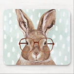 Four-Eyed Forester | Bunny Rabbit Mouse Pad<br><div class="desc">This watercolor print features a bunny wearing eyeglasses | By Victoria Borges. Image ID: 132004GG</div>