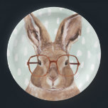Four-Eyed Forester | Bunny Rabbit Paper Plate<br><div class="desc">This watercolor print features a bunny wearing eyeglasses | By Victoria Borges. Image ID: 132004GG</div>