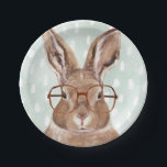 Four-Eyed Forester | Bunny Rabbit Paper Plate<br><div class="desc">This watercolor print features a bunny wearing eyeglasses | By Victoria Borges. Image ID: 132004GG</div>
