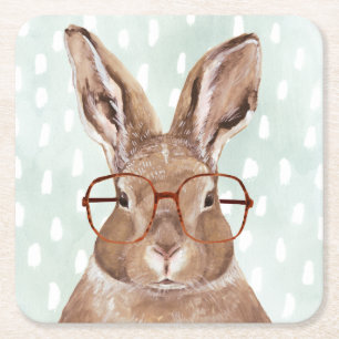 Four-Eyed Forester   Bunny Rabbit Square Paper Coaster