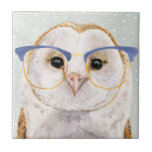 Four-Eyed Forester | Wise Owl Ceramic Tile<br><div class="desc">This watercolor print features an owl wearing vintage blue eyeglasses | By Victoria Borges</div>