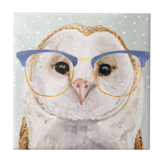 Four-Eyed Forester | Wise Owl Ceramic Tile (Front)