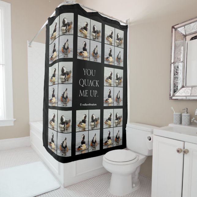 Four Faces of Hooded Mergansers Throw Pillow Shower Curtain (In Situ)