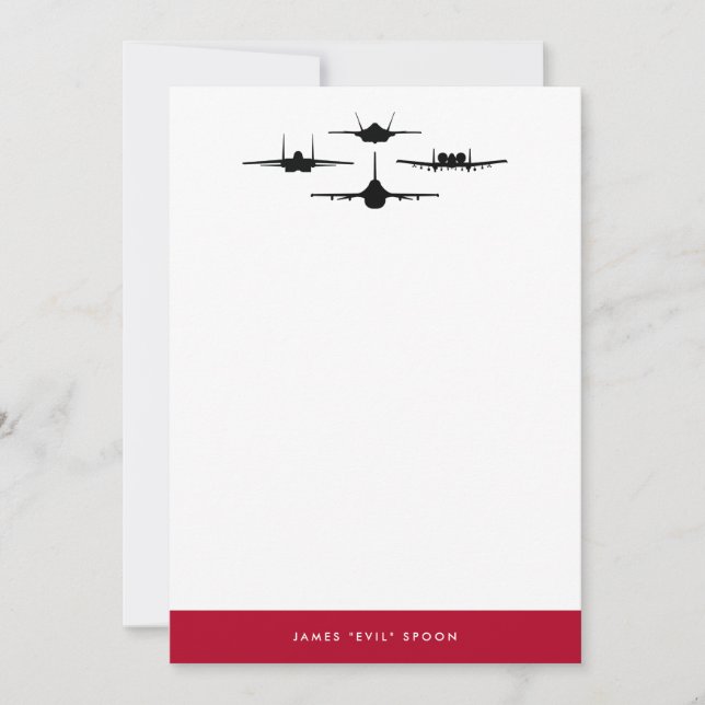 Four Fighter Jet Silhouette Personal Stationery Thank You Card (Front)