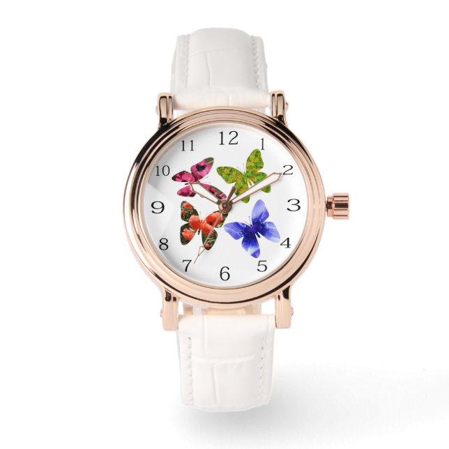 Four Flower Butterflies, Large Unisex Watch (Front)