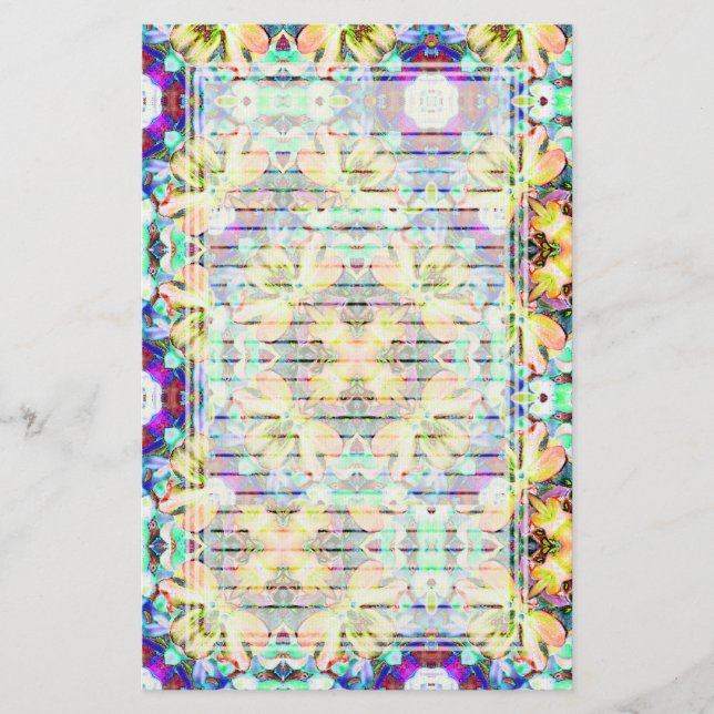 Four Flower Kaleidoscope Lined Stationery (Front)
