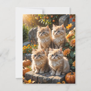 Four Fluffy Autumn Kittens with Pumpkins and Mums Magnetic Invitation