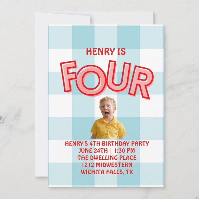 FOUR fourth birthday invitation for boys (Front)