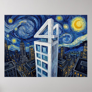 Four Freedoms Plaza Starry Night Comic Book Landsc Poster