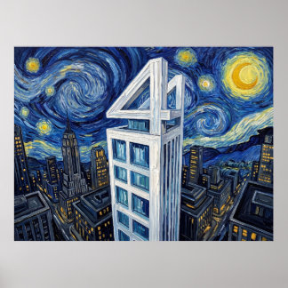 Four Freedoms Plaza Starry Night Comic Book Landsc Poster