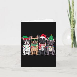 Four French Bulldog Dogs Christmas Funny Santa Rei Card