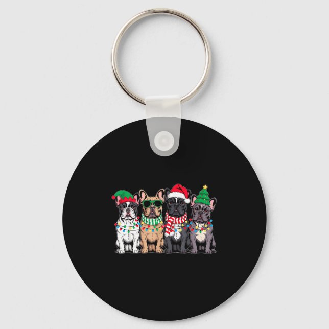 Four French Bulldog Dogs Christmas Funny Santa Rei Key Ring (Front)