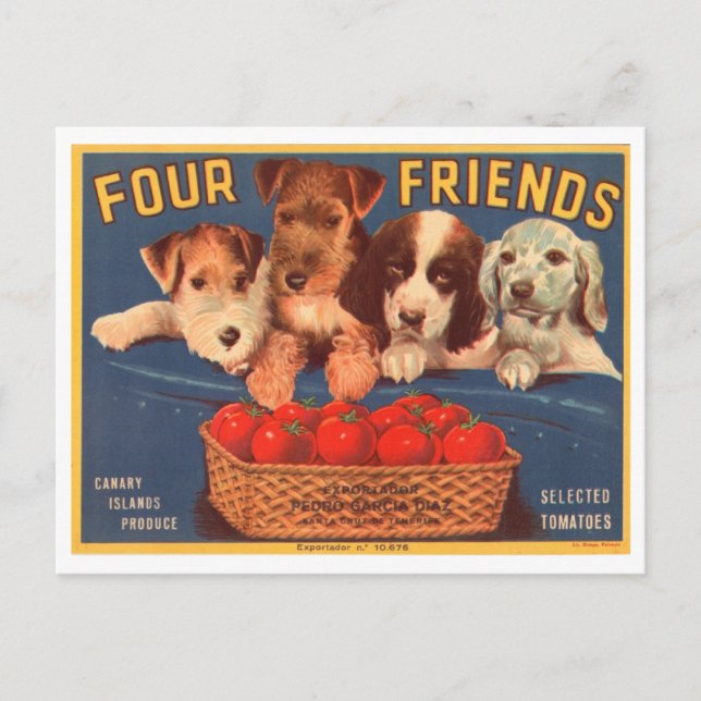 Four Friends Vintage Crate Label Postcard (Front)