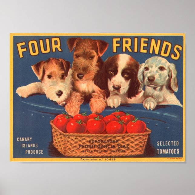 Four Friends Vintage Crate Label Poster (Front)