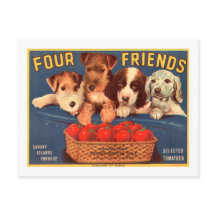 Four Friends Vintage Tomato Crate Label Dogs
