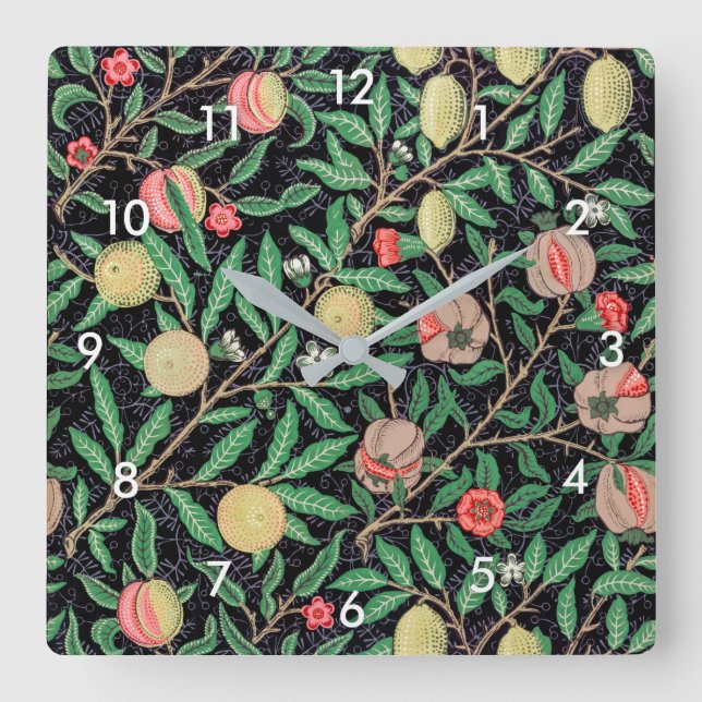 Four Fruit, William Morris Square Wall Clock (Front)