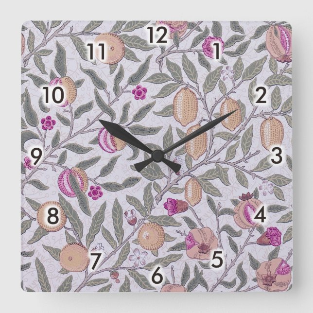 Four Fruit, William Morris Square Wall Clock (Front)