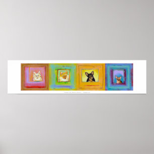 Four fun cute dogs pomeranians chihuahuas art poster