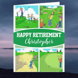 Four Funny Golfer Cartoons on a Retirement Card