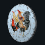 Four Gamecocks Dartboard<br><div class="desc">Game fowl have an association with mankind going back thousands of years.  These handsome dudes are truly gorgeous critters.</div>