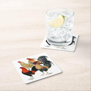 Four Gamecocks Square Paper Coaster