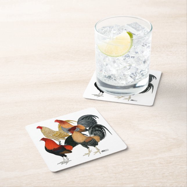 Four Gamecocks Square Paper Coaster (Insitu)