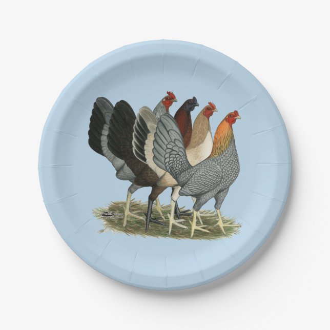 Four Gamefowl Hens Paper Plate (Front)