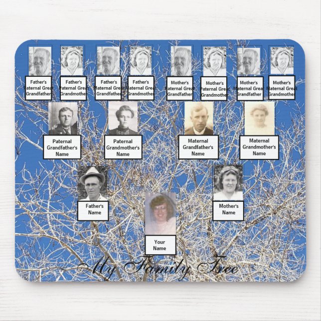 Four Generation Leafless Winter Family Tree Photos Mouse Pad (Front)
