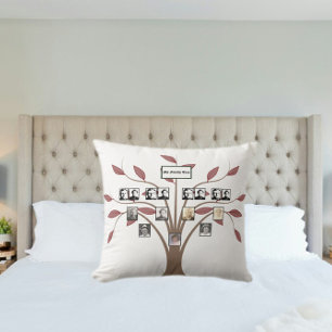 Four-Generation Photo Whispy Red Leaf Family Tree Cushion