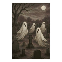 Four Ghosts Under the Full Moon in the Graveyard