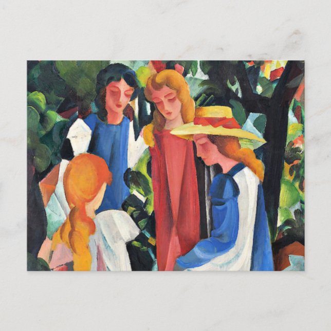 Four Girls, colourful painting by August Macke Holiday Postcard (Front)