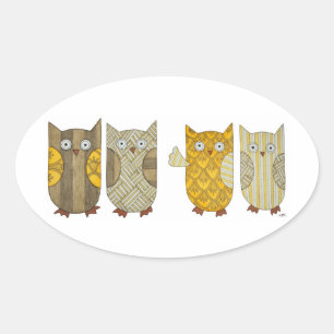Four Gold Owls Oval Sticker