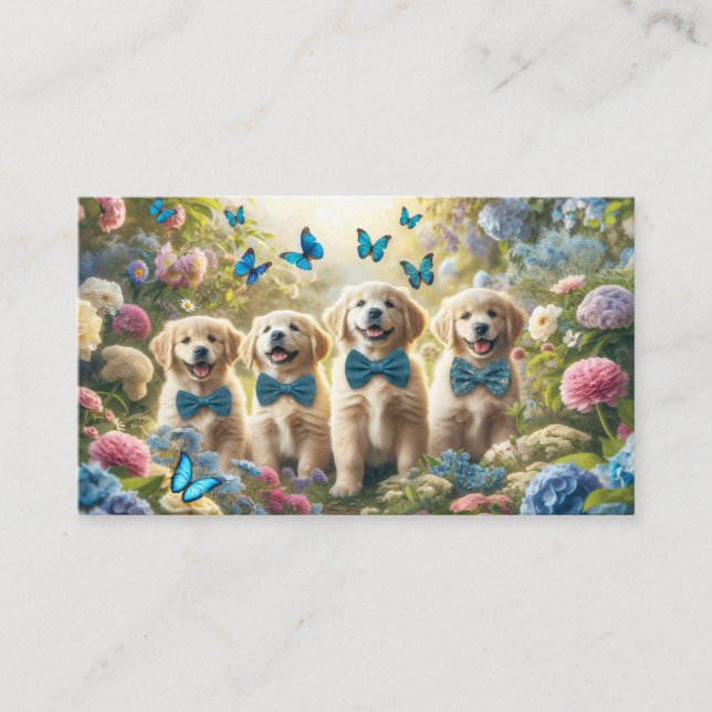 Four Golden Retriever Puppies with Butterflies Business Card (Front)