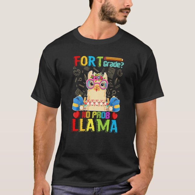 Four Grade No Prob Llama Back To School First Day T-Shirt (Front)