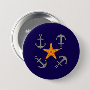 Four Gray Anchors Around The Orange Starfish 7.5 Cm Round Badge